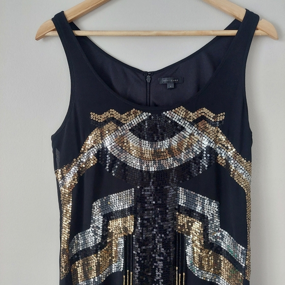 Attitude Retro 1920’s Style Flapper Sequined Dress - 6 - Black/Silver/Gold - Picture 2 of 16